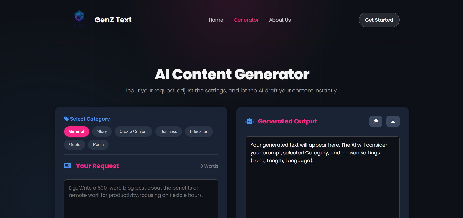 AI Text Generator Screen